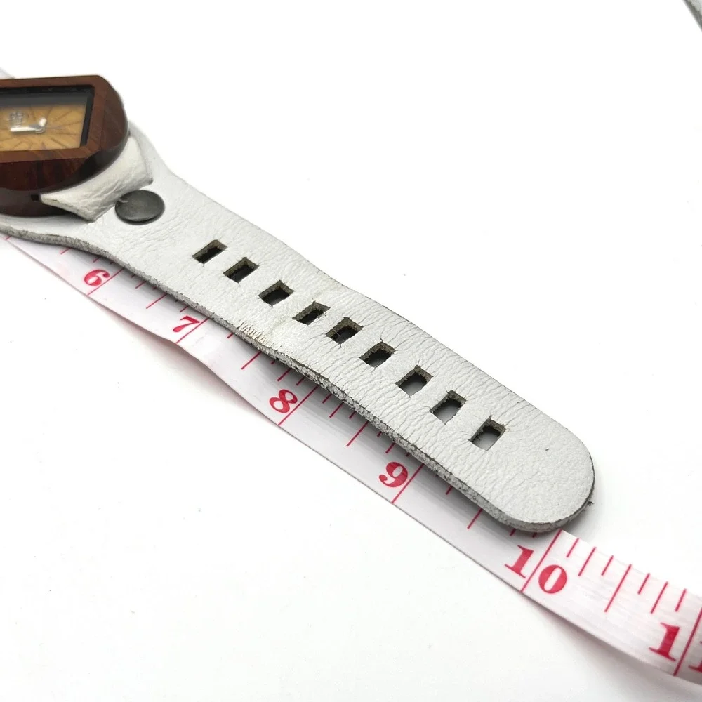 Mistura Wood Watch Square Case White Leather‎ Cuff Strap Artisan Handcrafted